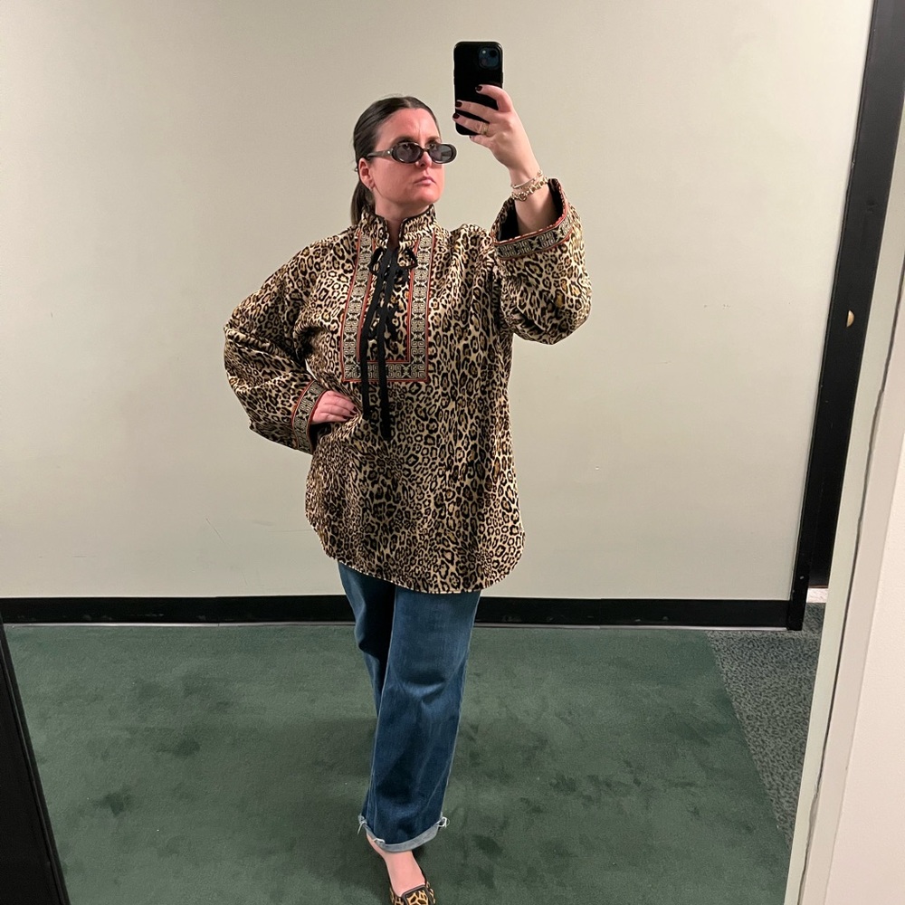 ETRO NEW W/Tags Women’s Cheetah print kaftan with tie neck